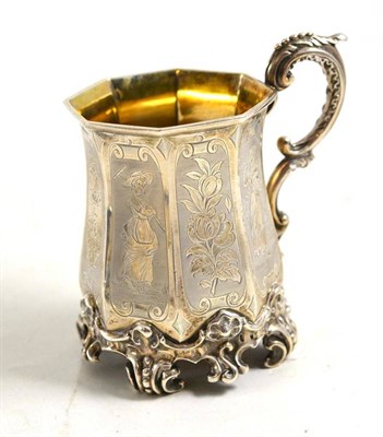 Lot 358 - Engraved silver Christening mug, London 1851, maker's mark CRGS