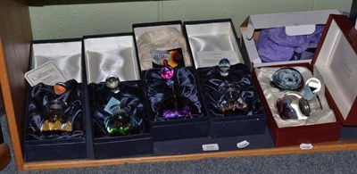 Lot 376 - Seven Caithness glass paperweights with boxes and papers; Sea Grass, Lilac Time, Blue Rose,...