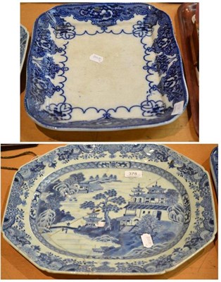 Lot 378 - A Chinese blue and white meat dish and an English blue and white meat plate