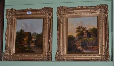 Lot 430 - Two oils on canvas by C Morris (?) of barns and lakes