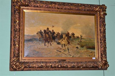 Lot 456 - Framed oil on canvas cavalry charge, signed R Palota