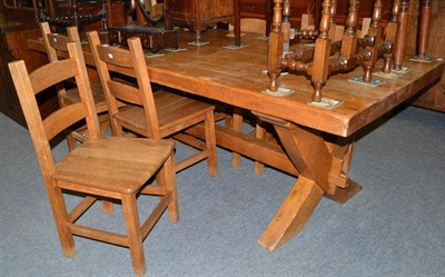 Lot 482 - Large farmhouse kitchen table and six chairs