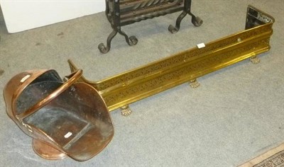 Lot 681 - Brass fire kerb and copper coal hood