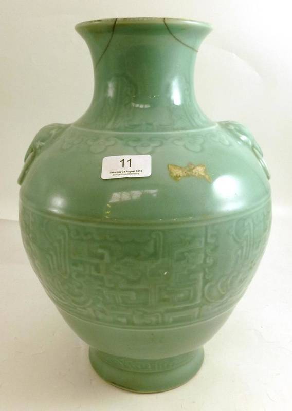 Lot 11 - Chinese celadon vase (a.f.)