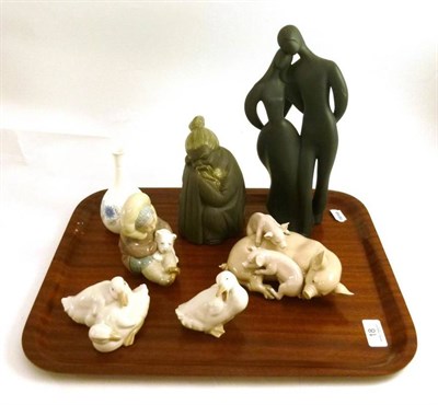 Lot 18 - Two Lladro figures, two Nao figures, Doulton figures of lovers, Chinese man Lladro and a...