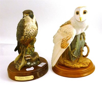 Lot 21 - A Doulton peregrine falcon, Franklin barn owl and two stands