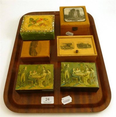 Lot 24 - Two card boxes, three Mauchline ware boxes and another box (6)