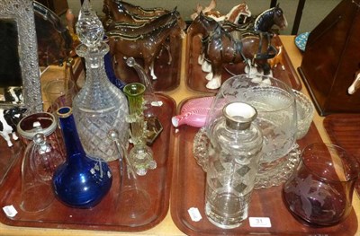 Lot 31 - Bohemian tankard and other glassware (on two trays)