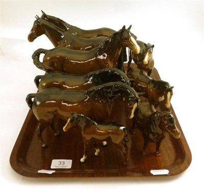 Lot 33 - A collection of predominantly bay (brown) Beswick horses, various models (9)
