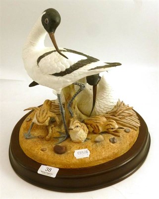 Lot 38 - A Renaissance Design Studio Ltd, Wonderful Wildlife group of avocets and chicks, on a woodware base
