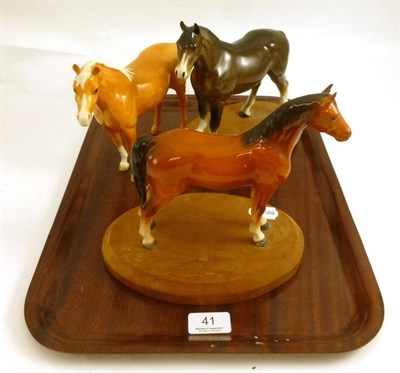 Lot 41 - A Beswick horse and two others affixed to wooden bases