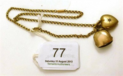 Lot 77 - A belcher chain with locket and bell