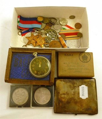 Lot 80 - A silver cigarette case, World War II medals, etc
