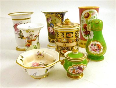 Lot 150 - Four 19th century vases, a Davenport Imari jar and cover, a green porcelain pepperette, a miniature