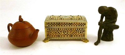 Lot 156 - A Vizagapatam trinket box with hinged cover, a Chinese Yixing tea pot and 19th/20th century...