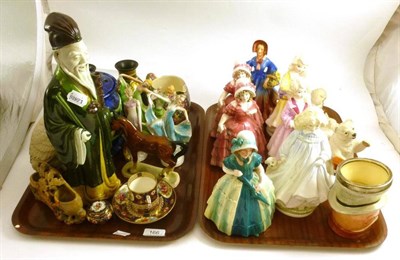 Lot 166 - Two trays of ceramics including Royal Doulton figures Faith, Hope and Charity, Gouda vases, Aynsley