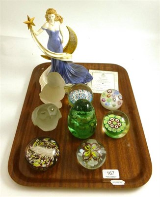 Lot 167 - Eight paperweights and a Royal Worcester figure 'Destiny' (a.f.)