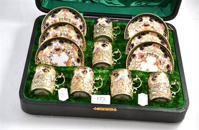 Lot 173 - A set of six silver mounted Royal Crown Derby coffee cans and saucers (cased)