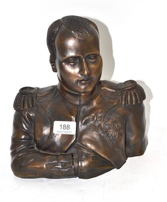 Lot 188 - A bronzed resin bust of Napoleon Bonaparte, well modelled, in uniform with epaulettes and...