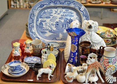 Lot 198 - Two trays of decorative ceramics including an 18th century blue and white bowl, pair of...