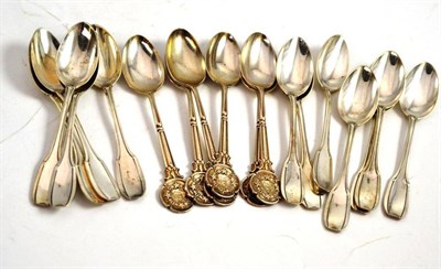 Lot 211 - Twelve Continental teaspoons and six silver teaspoons