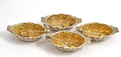 Lot 214 - Four pressed silver salts and four spoons