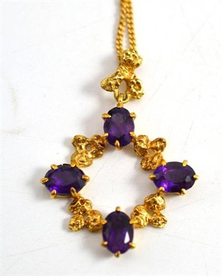 Lot 217 - 9ct gold and amethyst-type garland pendant and chain