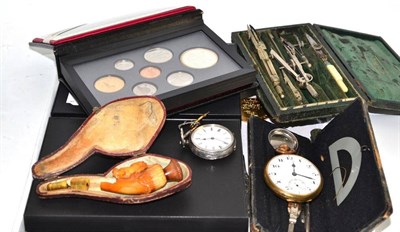 Lot 218 - Three Royal Canadian Mint proof sets, a Meerschaum cheroot holder, two pocket watches, and two...