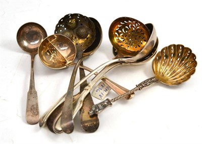 Lot 227 - Pair of silver sauce ladles, two others and four silver sifter spoons