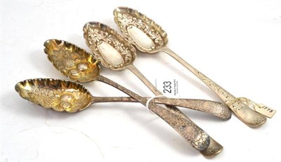 Lot 233 - Two pairs of Georgian silver berry spoons