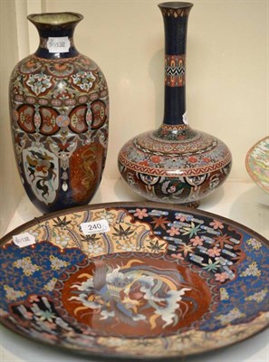 Lot 240 - Two cloisonne vases, one (a.f.) and a charger