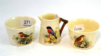 Lot 271 - Royal Worcester jug and two bowls painted with birds by W Powell