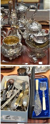 Lot 299 - A Victorian plated four piece tea and coffee service, a sugar basket, a cased pair of fish servers