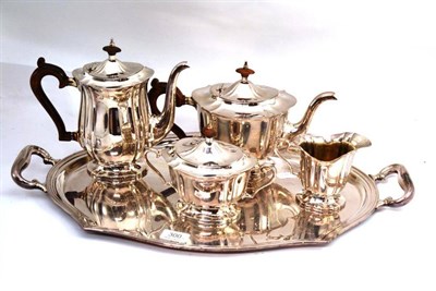 Lot 300 - Italian four piece tea set and tray, 925 standard