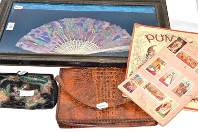 Lot 315 - Cased fan, two handbags, cigarette cards and Punch Magazine