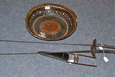 Lot 318 - Pair of swords, a thrusting dagger and a papier mache sunburst bowl