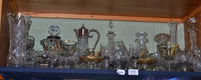 Lot 359 - Quantity of assorted glass, including a cut glass mushroom lamp and shade, a ships decanter...