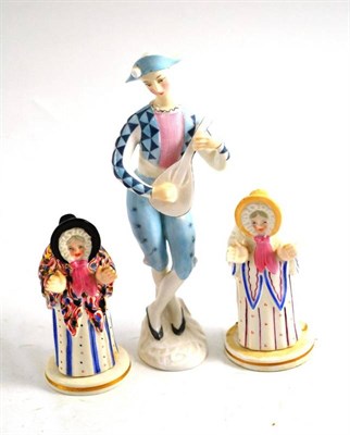 Lot 364 - Doulton Harlequin figure and two Derby figural watch holders (a.f.)