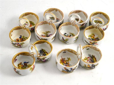 Lot 367 - Five Meissen double salts, with scratch through marks and a Dresden double salt