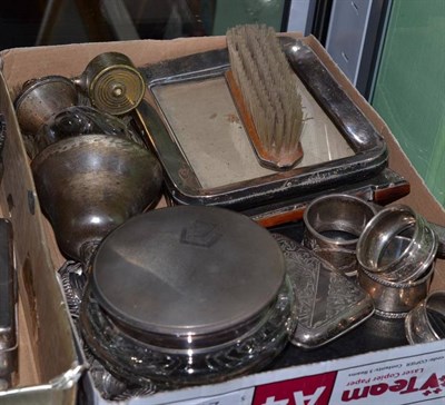 Lot 417 - A collection of silver including a miniature tea and coffee service on tray, coffee spoons,...