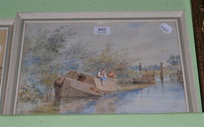 Lot 442 - P J Lees, watercolour 'Barge on a Canal'