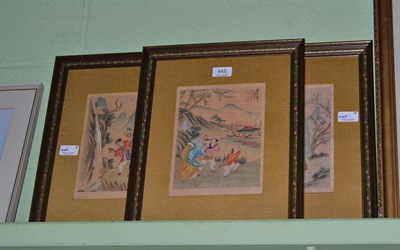 Lot 445 - Three Chinese watercolours on silk