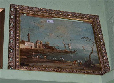 Lot 447 - Italian School, oil on panel of a coastal scene