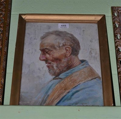 Lot 448 - Raffaele Frigerio (19th Century) Italian, portrait of a monk, signed, oil on canvas laid on...