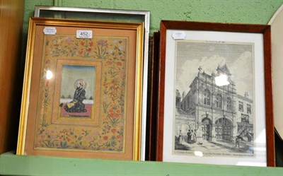 Lot 452 - Three Indian watercolours, two prints and a glazed panel depicting figures (6)