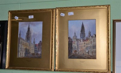 Lot 457 - E Nevil, Brussels and Antwerp, pair of signed watercolours