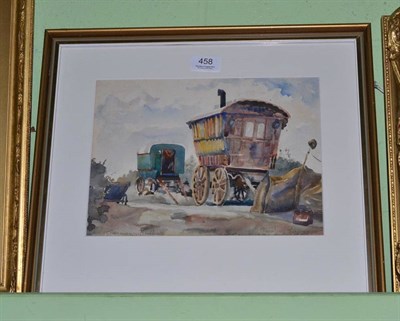 Lot 458 - Geraldine Lawrence, Caravans Redbirth, signed and inscribed with title, watercolour, 21cm by 29cm