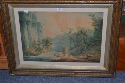 Lot 466 - An 18th century watercolour, figures in a gorge, signed R A Riddell 1797?