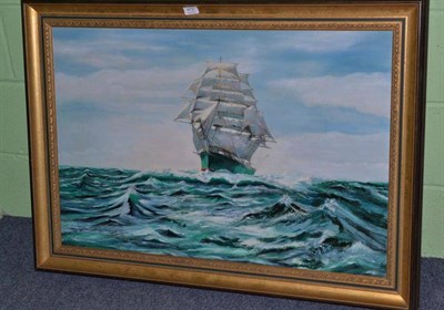 Lot 472 - Justin Blake (20th/21st century), ";Thermopyle"; - a clipper ship in an open sea, signed and...