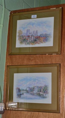 Lot 474 - George Fall, pair of watercolour vignettes, scenes of York Minster and The Guild Hall (2)